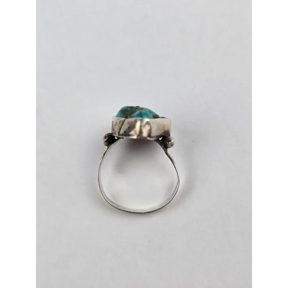 Vintage Navajo Odd Shaped Turquoise Nugget ring size 10.5 handmade unsigned